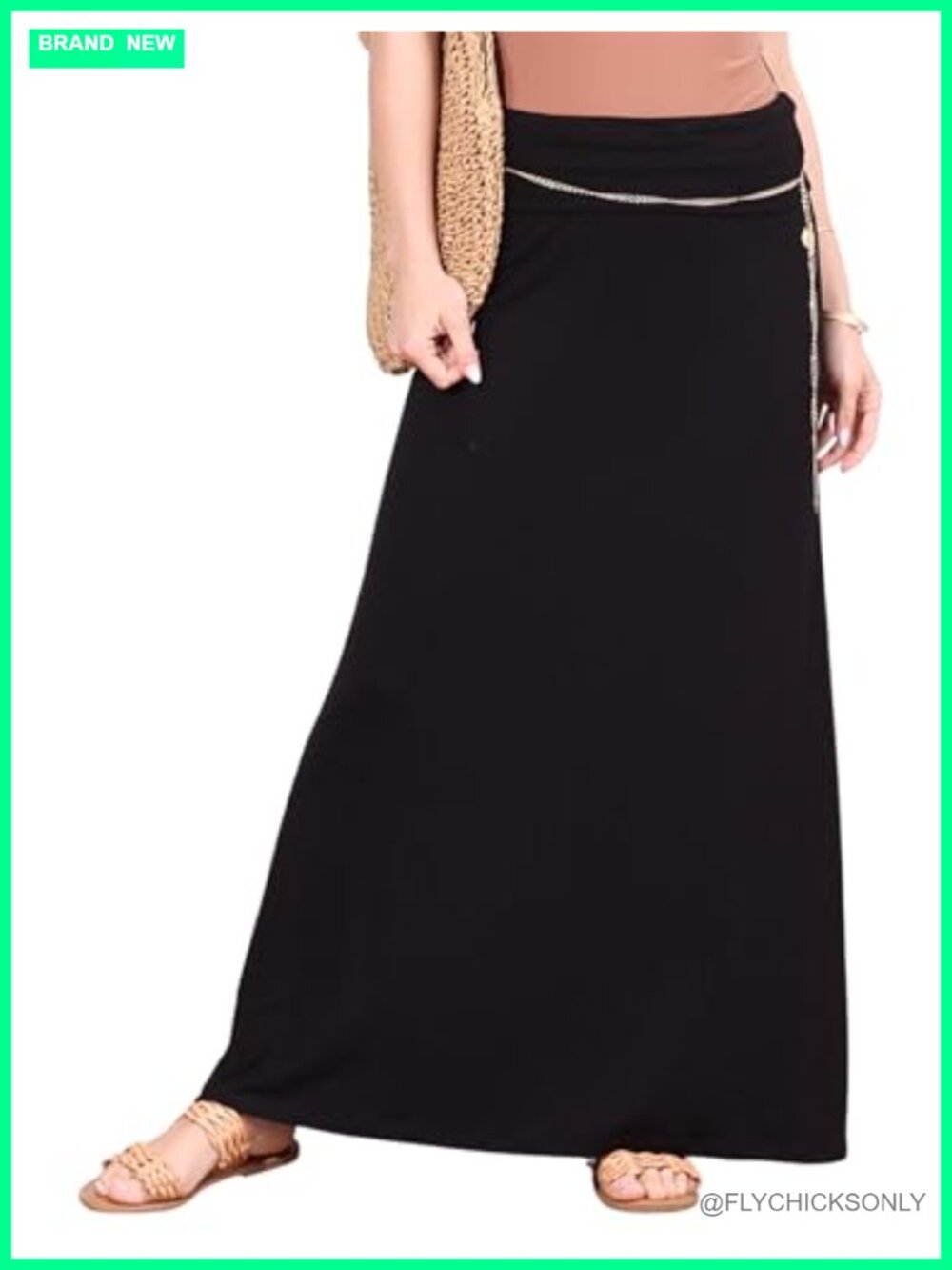 Women Long Maxi Skirt Flowy A-Line High Rise Rayon Spandex